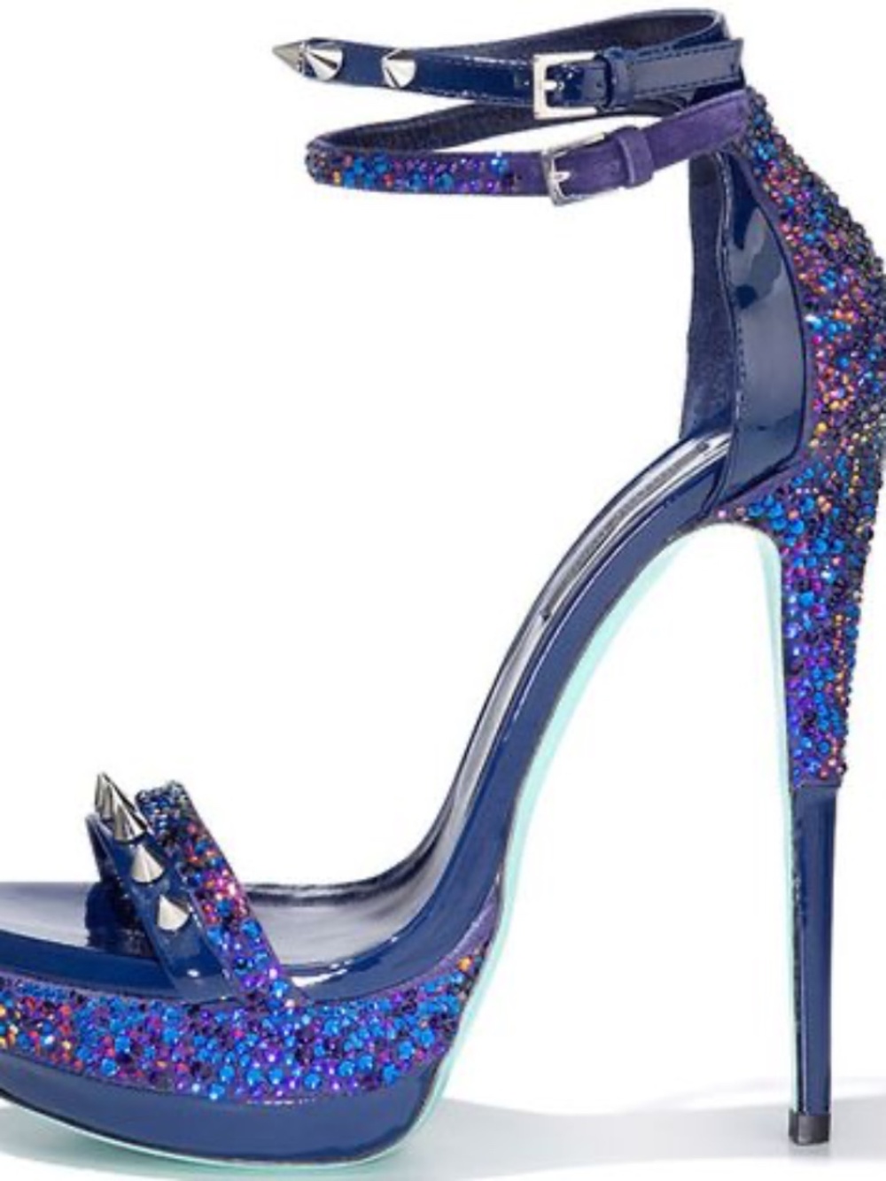 Ruthie Davis Swarovski Crystal Spiked Platform Heels - Blue/Black - Size 37.5